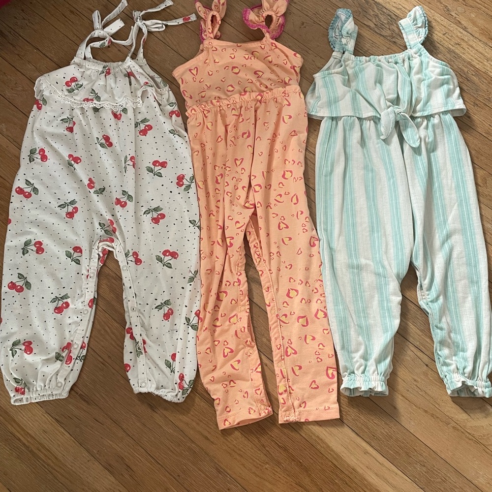 Jessica Simpson Cherry, Peach, and Aqua Jumpsuit Trio